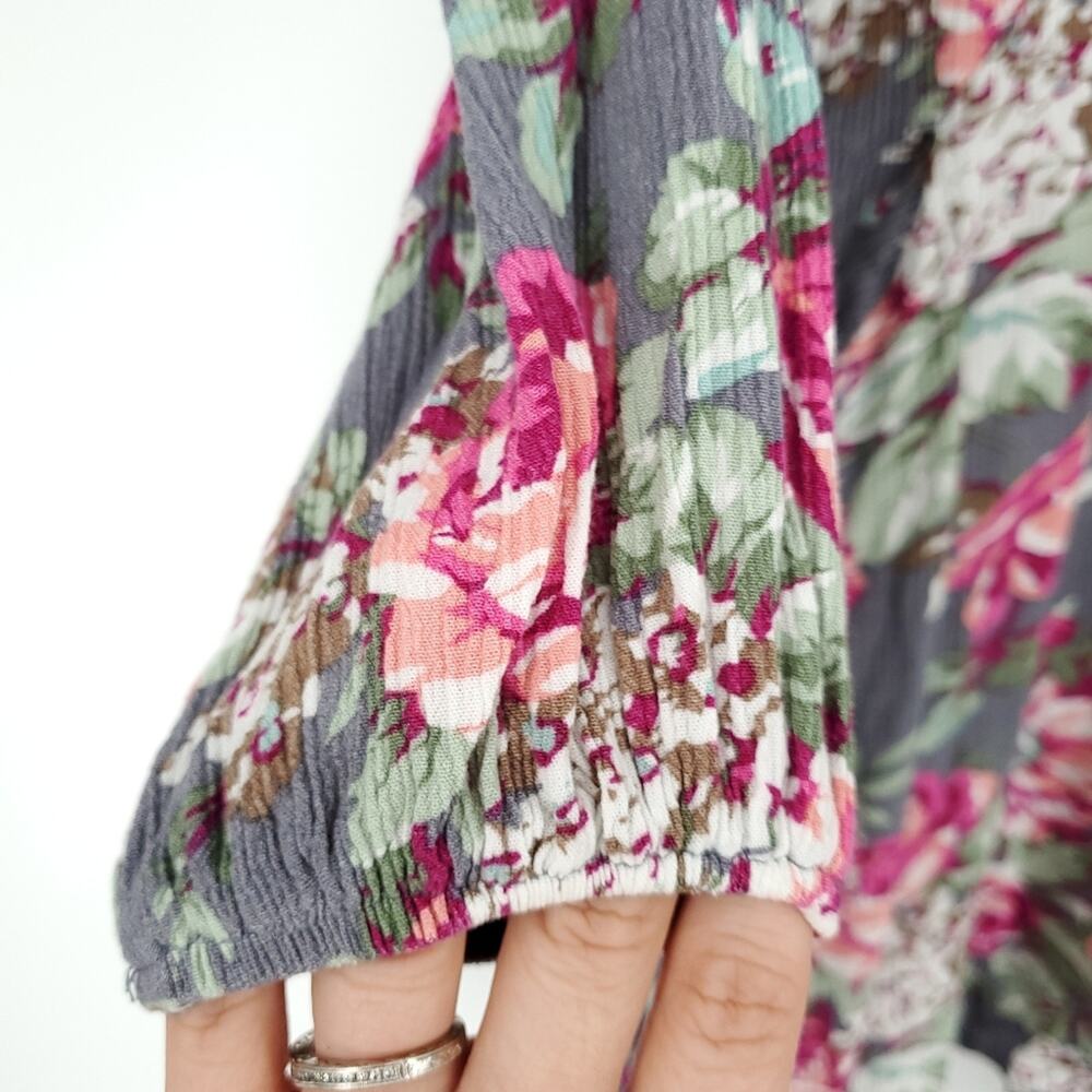 Umgee Gray and Pink Floral Long Sleeve Tunic Dress Small - Picture 8 of 12